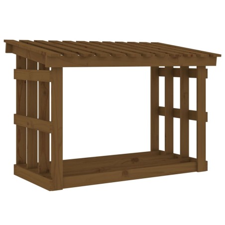 vidaXL Leñero de madera maciza pino marrón miel 108x64,5x77 cm