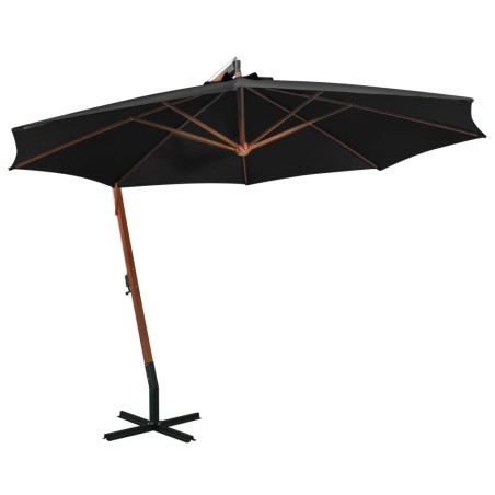 vidaXL Sombrilla colgante con palo madera maciza abeto negro 3,5x2,9 m