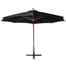vidaXL Sombrilla colgante con palo madera maciza abeto negro 3,5x2,9 m