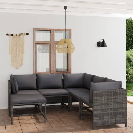 vidaXL Set de muebles de jardín 6 pzas y cojines ratán sintético gris