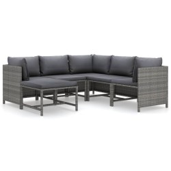 vidaXL Set de muebles de jardín 6 pzas y cojines ratán sintético gris