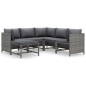 vidaXL Set de muebles de jardín 6 pzas y cojines ratán sintético gris vidaXL Set de muebles de jardín 6 pzas y cojines ratán sintético gris