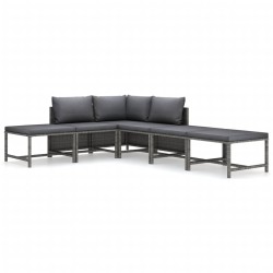 vidaXL Set de muebles de jardín 6 pzas y cojines ratán sintético gris