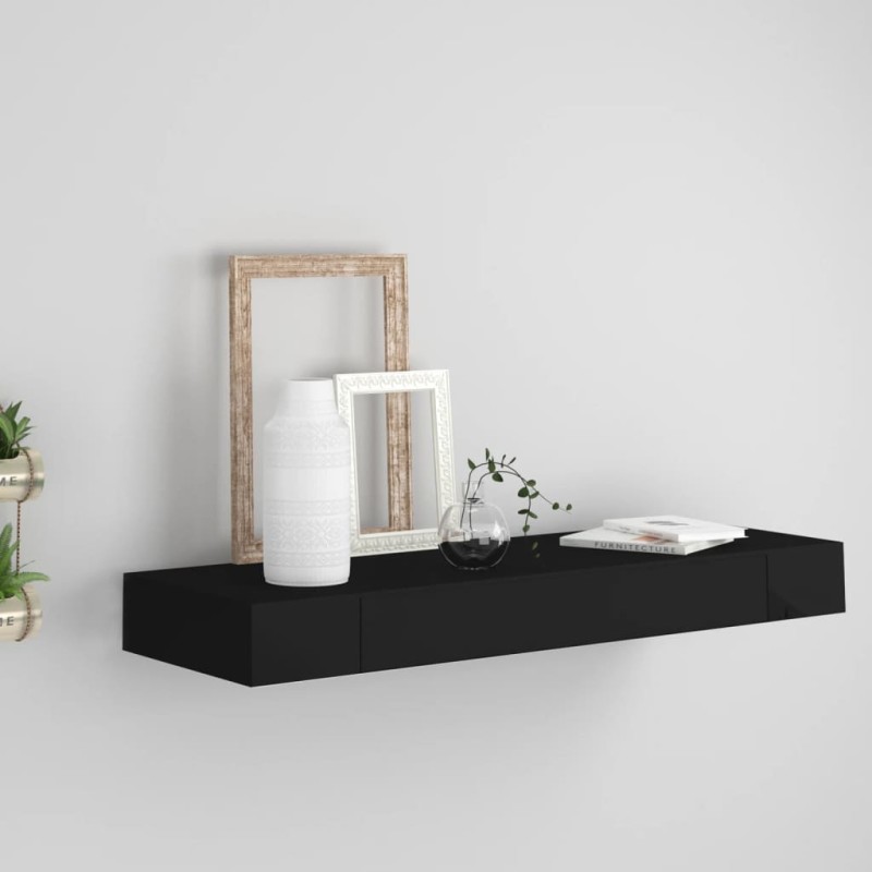 vidaXL Estante flotante de pared con cajón negro 80x25x8 cm vidaXL Estante flotante de pared con cajón negro 80x25x8 cm