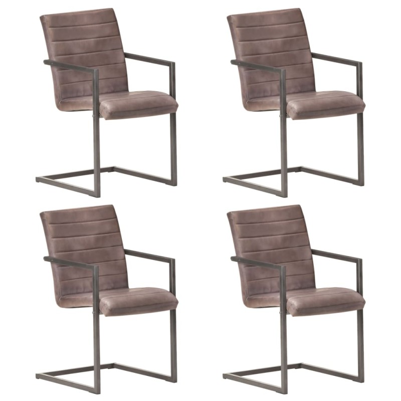 vidaXL Sillas voladizas de comedor 4 unidades cuero auténtico marrón