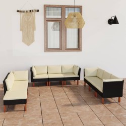 vidaXL Set de muebles de jardín 9 pzas y cojines ratán sintético negro