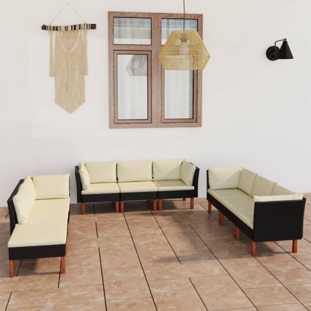 vidaXL Set de muebles de jardín 9 pzas y cojines ratán sintético negro