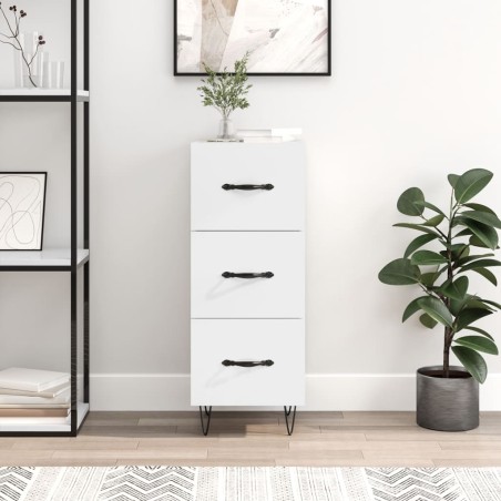 vidaXL Aparador de madera contrachapada blanco brillante 34,5x34x90 cm
