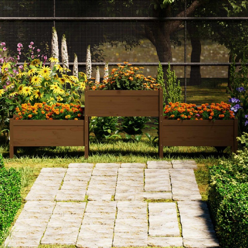 vidaXL Jardinera madera maciza de pino marrón miel 245,5x44x75 cm vidaXL Jardinera madera maciza de pino marrón miel 245,5x44x75 cm
