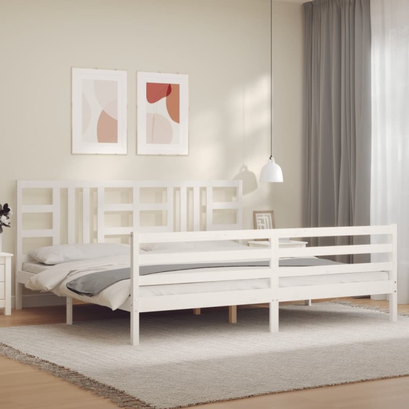 vidaXL Estructura de cama con cabecero madera maciza blanco 200x200 cm vidaXL Estructura de cama con cabecero madera maciza blanco 200x200 cm