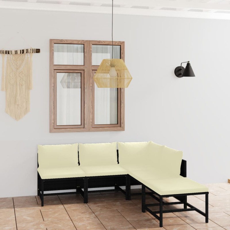 vidaXL Set de muebles de jardín 5 pzas y cojines ratán sintético negro