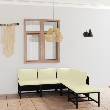 vidaXL Set de muebles de jardín 5 pzas y cojines ratán sintético negro