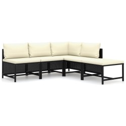 vidaXL Set de muebles de jardín 5 pzas y cojines ratán sintético negro