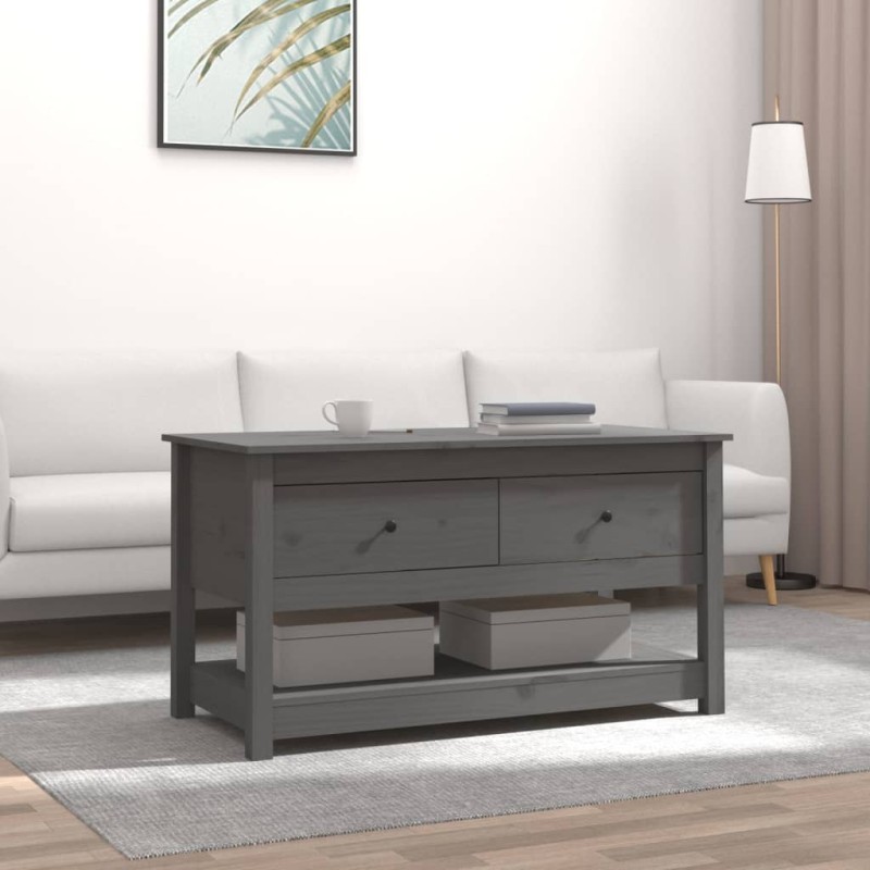 vidaXL Mesa de centro de madera maciza de pino gris 102x49x55 cm