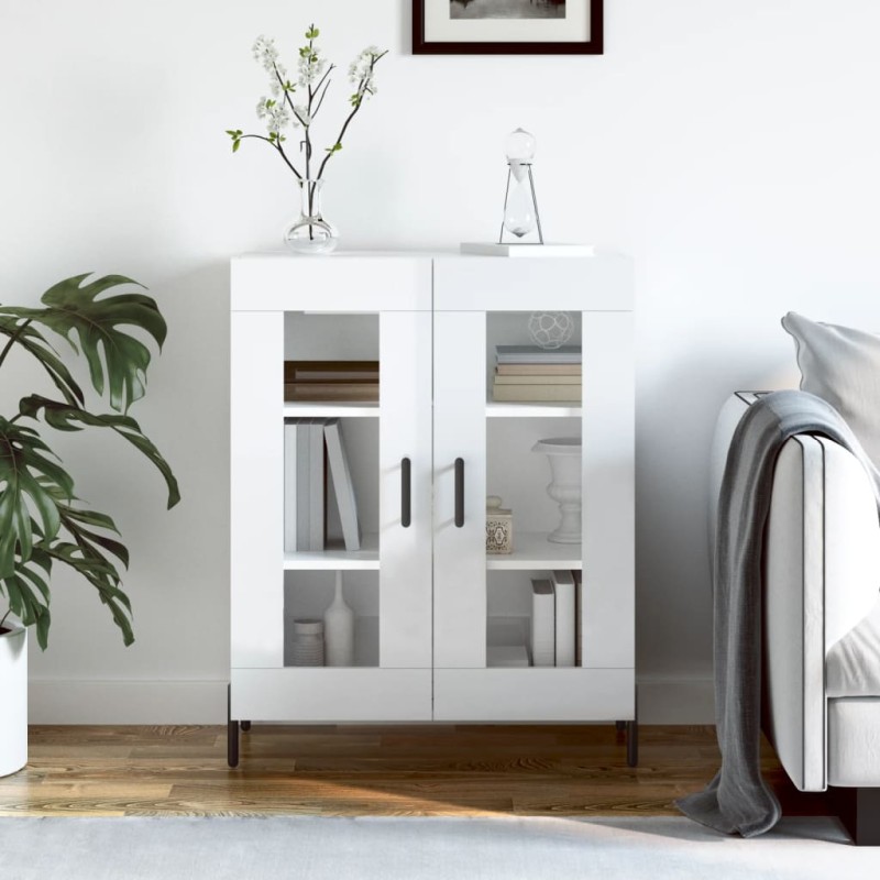 vidaXL Aparador de madera contrachapada blanco brillante 69,5x34x90 cm vidaXL Aparador de madera contrachapada blanco brillante 69,5x34x90 cm