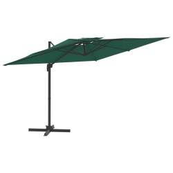 vidaXL Sombrilla colgante de doble techo verde 400x300 cm