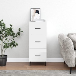 vidaXL Aparador de madera contrachapada blanco brillante 34,5x34x90 cm