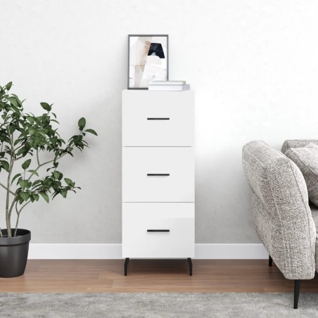 vidaXL Aparador de madera contrachapada blanco brillante 34,5x34x90 cm