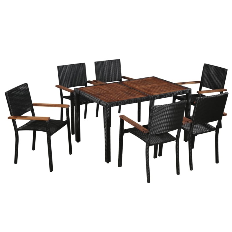 vidaXL Set comedor jardín 7 pzas ratán sintético y madera acacia negro vidaXL Set comedor jardín 7 pzas ratán sintético y madera acacia negro