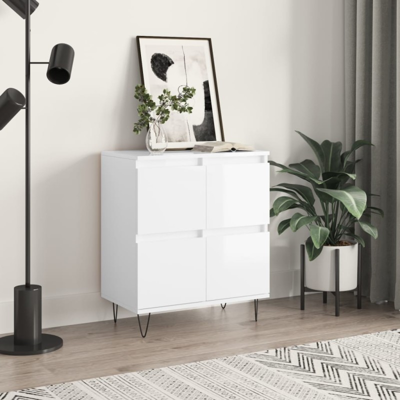 vidaXL Aparador de madera contrachapada blanco brillante 60x35x70 cm vidaXL Aparador de madera contrachapada blanco brillante 60x35x70 cm