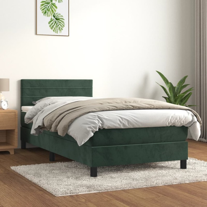 vidaXL Cama box spring con colchón terciopelo verde oscuro 90x190 cm vidaXL Cama box spring con colchón terciopelo verde oscuro 90x190 cm