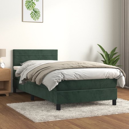 vidaXL Cama box spring con colchón terciopelo verde oscuro 90x190 cm