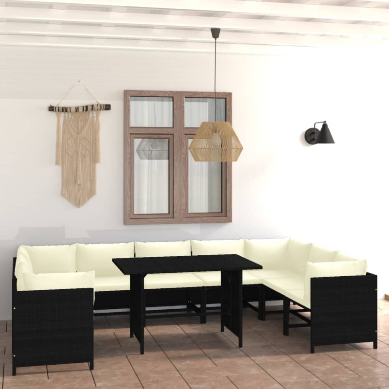 vidaXL Set de muebles de jardín 10 pzas cojines ratán sintético negro