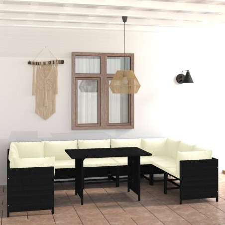 vidaXL Set de muebles de jardín 10 pzas cojines ratán sintético negro