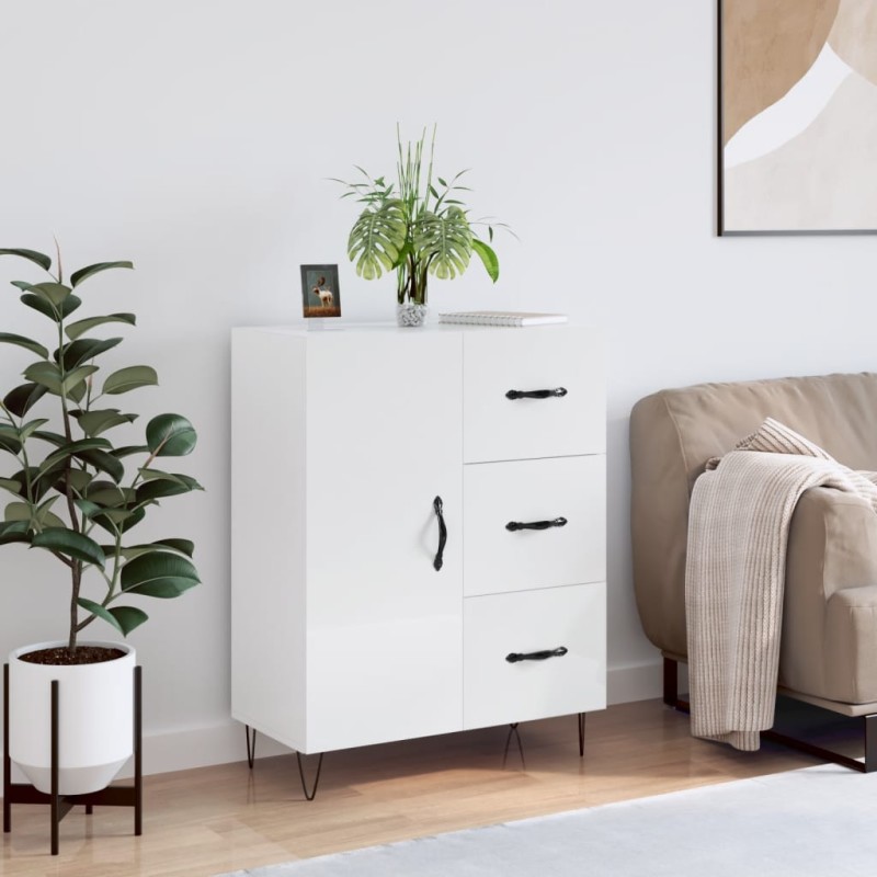 vidaXL Aparador de madera contrachapada blanco brillante 69,5x34x90 cm vidaXL Aparador de madera contrachapada blanco brillante 69,5x34x90 cm