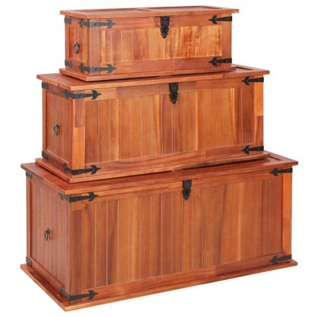 vidaXL Baúl de almacenamiento 3 piezas de madera maciza de acacia