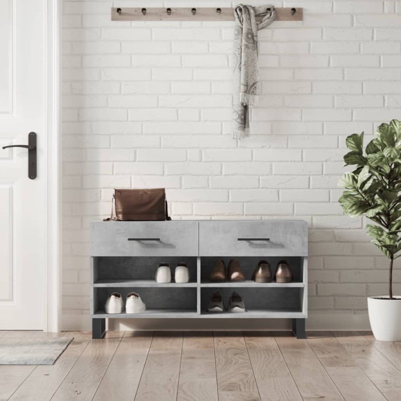 vidaXL Banco zapatero madera de ingeniería gris hormigón 102x35x55 cm