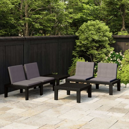 vidaXL Set de muebles de jardín 4 piezas con cojines plástico gris