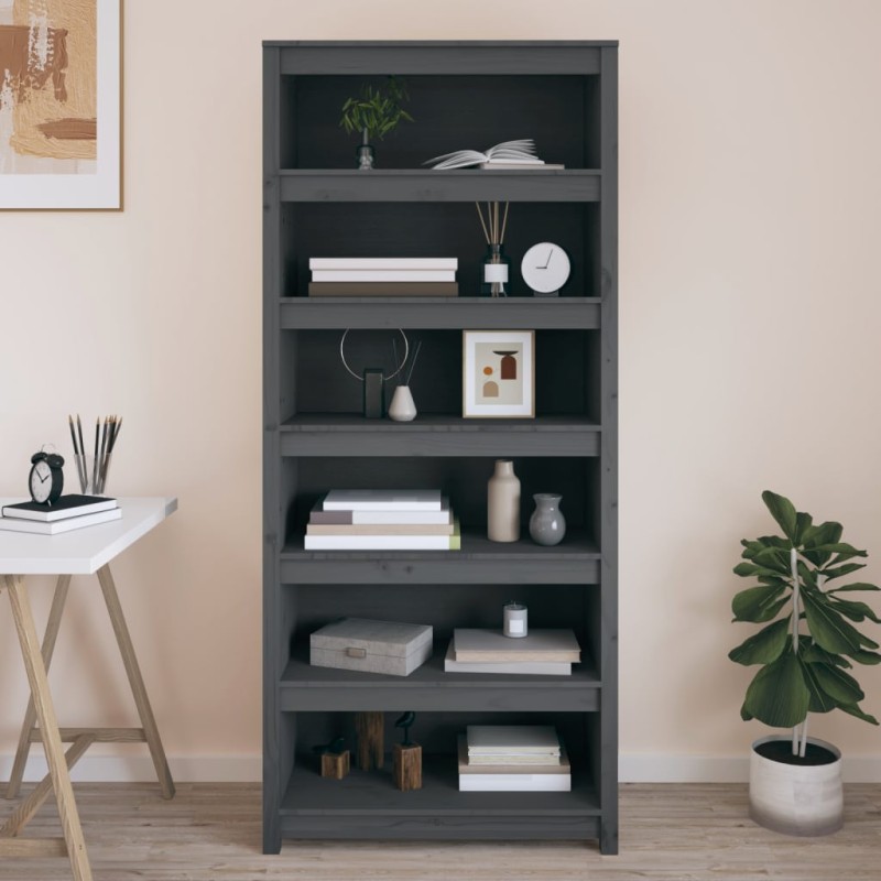 vidaXL Estantería madera maciza de pino gris 80x35x183 cm vidaXL Estantería madera maciza de pino gris 80x35x183 cm
