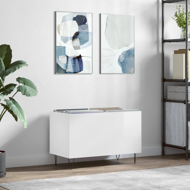 vidaXL Mueble discos madera contrachapada blanco brillo 74,5x38x48 cm vidaXL Mueble discos madera contrachapada blanco brillo 74,5x38x48 cm