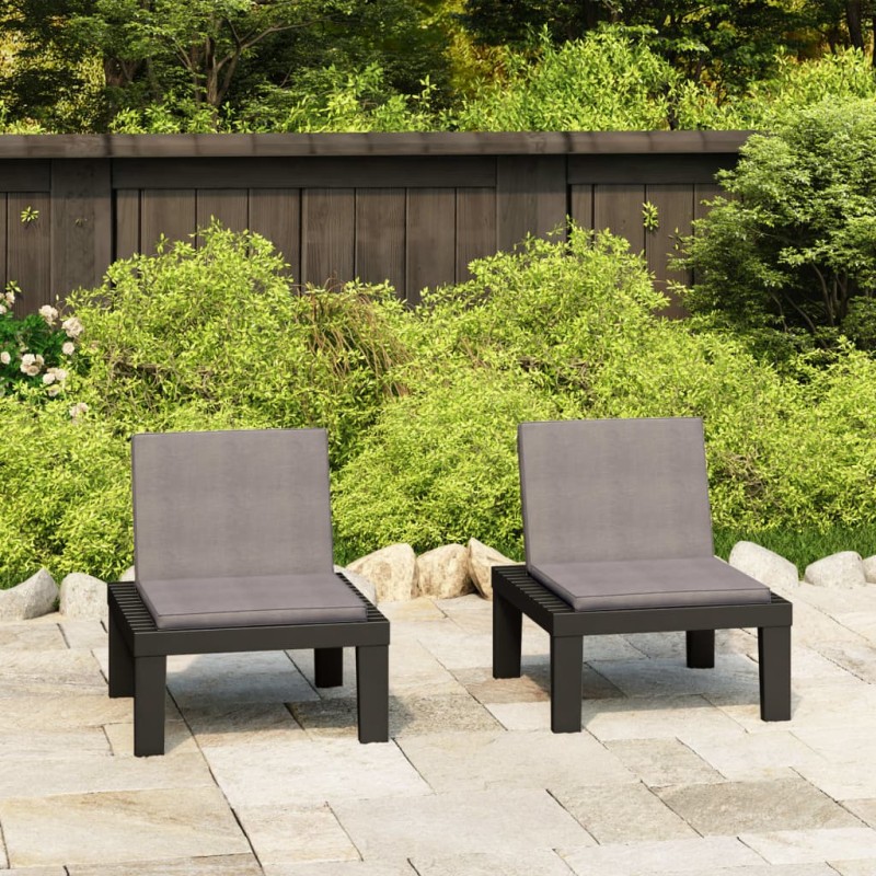 vidaXL Sillones de jardín con cojines 2 unidades plástico gris vidaXL Sillones de jardín con cojines 2 unidades plástico gris