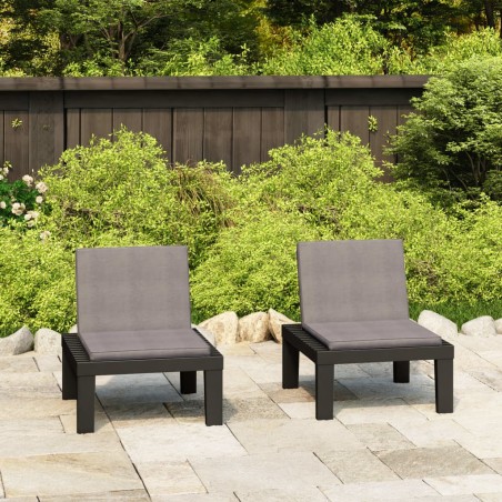 vidaXL Sillones de jardín con cojines 2 unidades plástico gris