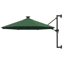 vidaXL Sombrilla de pared con LEDs y poste de metal 300 cm verde