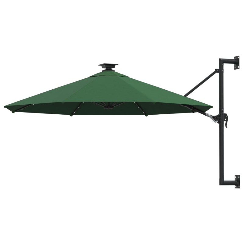 vidaXL Sombrilla de pared con LEDs y poste de metal 300 cm verde vidaXL Sombrilla de pared con LEDs y poste de metal 300 cm verde