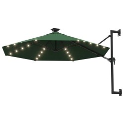 vidaXL Sombrilla de pared con LEDs y poste de metal 300 cm verde