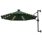 vidaXL Sombrilla de pared con LEDs y poste de metal 300 cm verde vidaXL Sombrilla de pared con LEDs y poste de metal 300 cm verde