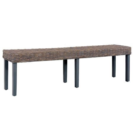 vidaXL Banco de ratán kubu y madera maciza de mango gris 160 cm 