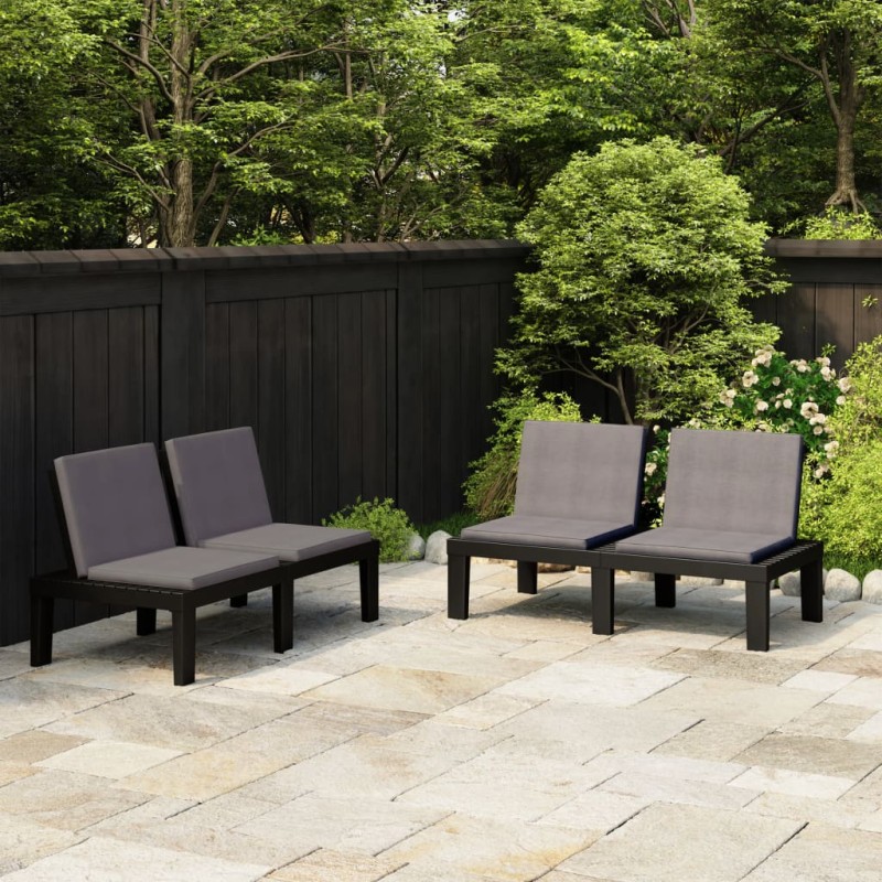 vidaXL Bancos de jardín con cojines 2 unidades plástico gris vidaXL Bancos de jardín con cojines 2 unidades plástico gris