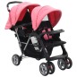 vidaXL Carrito para 2 niños tandem de acero rosa y negro vidaXL Carrito para 2 niños tandem de acero rosa y negro