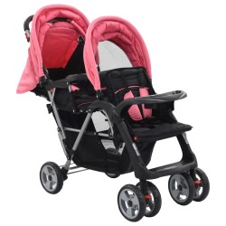 vidaXL Carrito para 2 niños tandem de acero rosa y negro