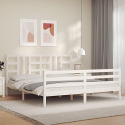 vidaXL Estructura cama de matrimonio con cabecero madera maciza blanco