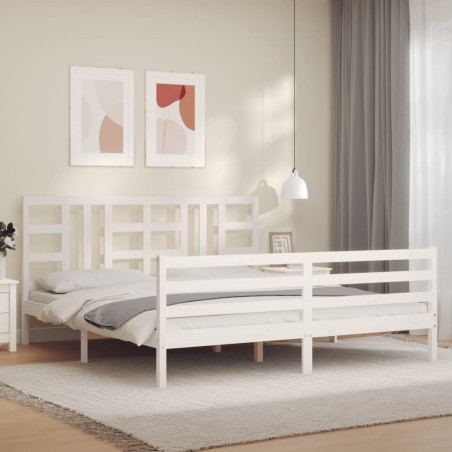 vidaXL Estructura cama de matrimonio con cabecero madera maciza blanco