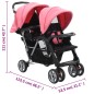 vidaXL Carrito para 2 niños tandem de acero rosa y negro vidaXL Carrito para 2 niños tandem de acero rosa y negro