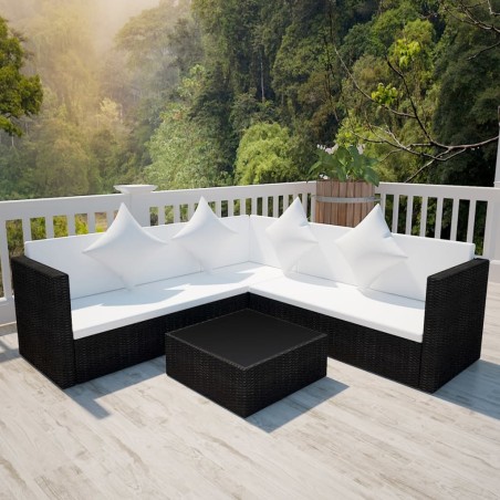 vidaXL Set de muebles de jardín 4 pzas y cojines ratán sintético negro