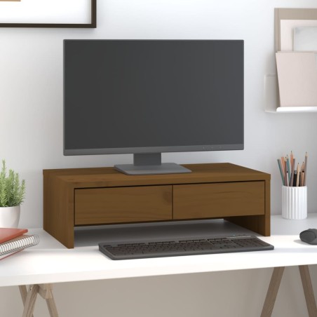vidaXL Soporte de monitor madera maciza pino marrón miel 50x27x15 cm