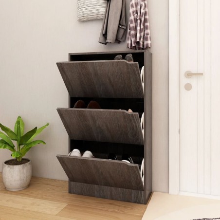vidaXL Zapatero 3 puertas madera ingeniería gris Sonoma 59x24x105 cm